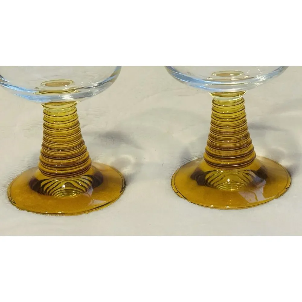 VTG Roemer Wine Glasses Goblets Amber Beehive Stem Made in Germany Set of 2
